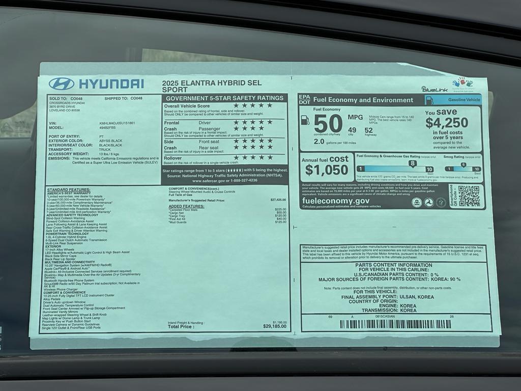 new 2025 Hyundai ELANTRA HEV car, priced at $27,583