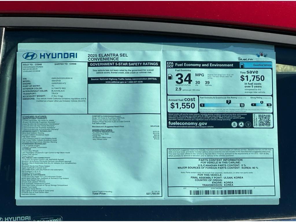 new 2025 Hyundai Elantra car, priced at $24,807