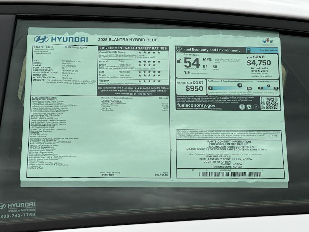 new 2025 Hyundai ELANTRA HEV car, priced at $25,438