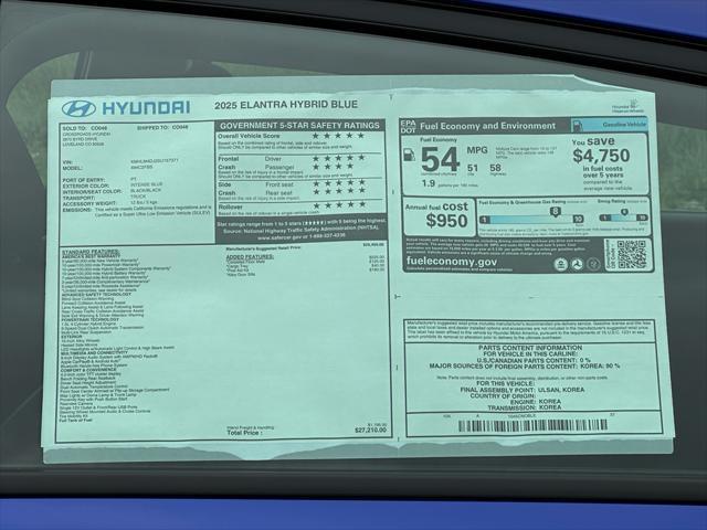 new 2025 Hyundai ELANTRA HEV car, priced at $26,648
