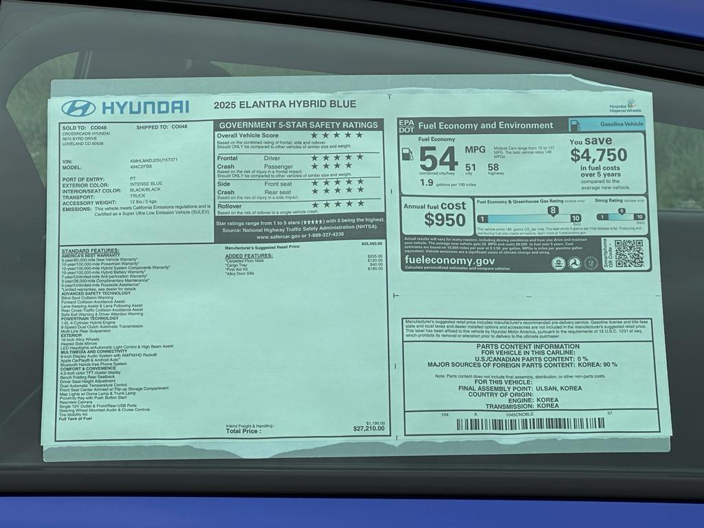 new 2025 Hyundai ELANTRA HEV car, priced at $25,448