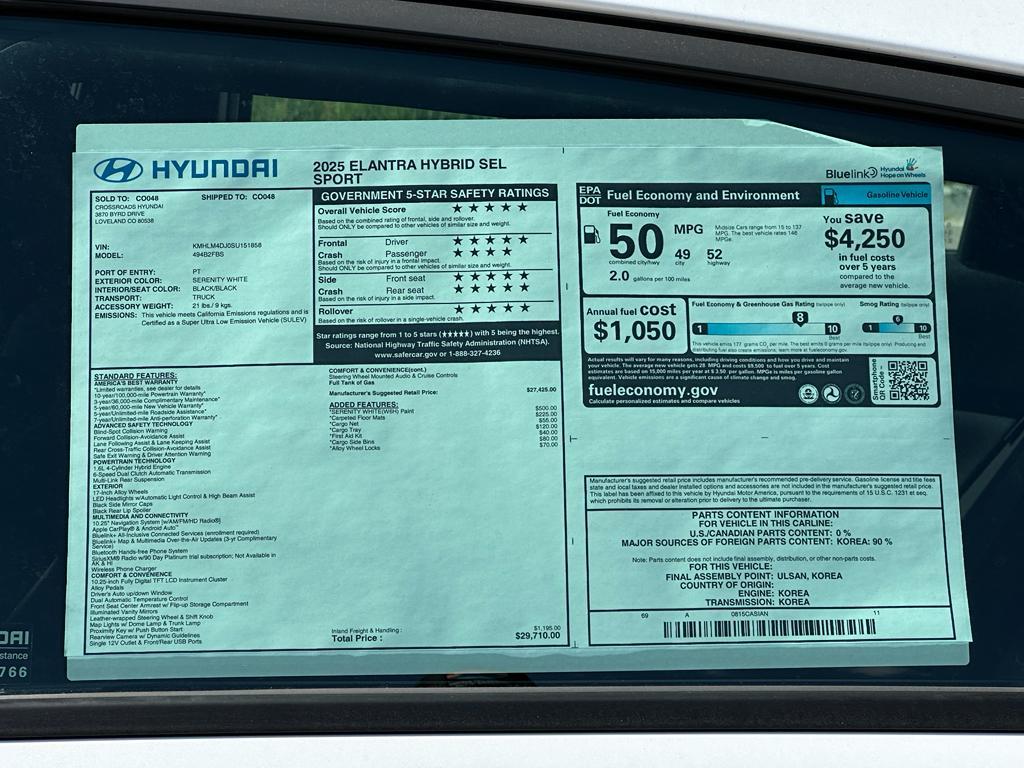 new 2025 Hyundai ELANTRA HEV car, priced at $28,090