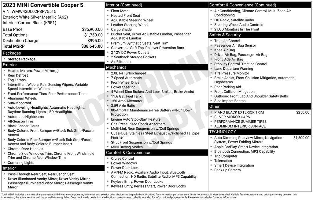 used 2023 MINI Convertible car, priced at $31,495