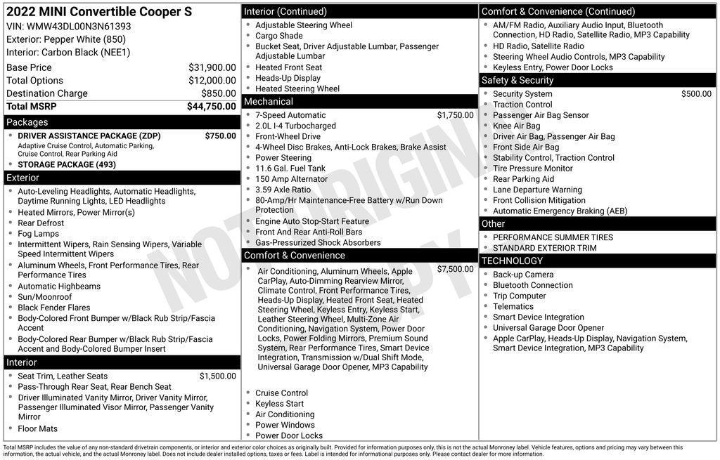 used 2022 MINI Convertible car, priced at $27,995