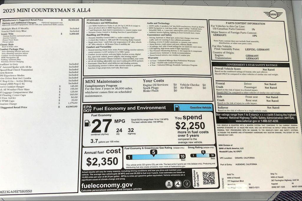 new 2025 MINI Countryman car, priced at $43,945