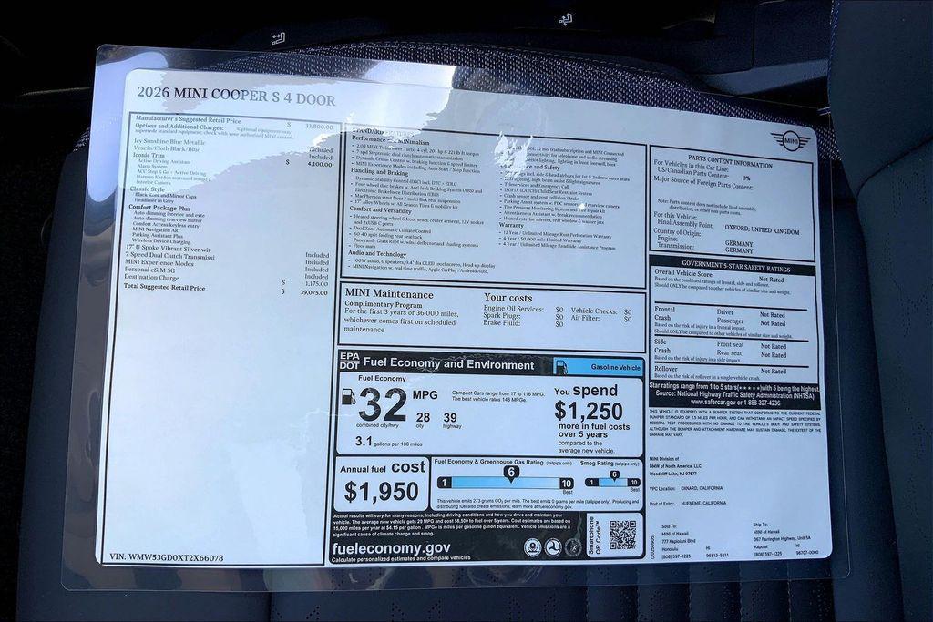 new 2026 MINI Hardtop car, priced at $39,075
