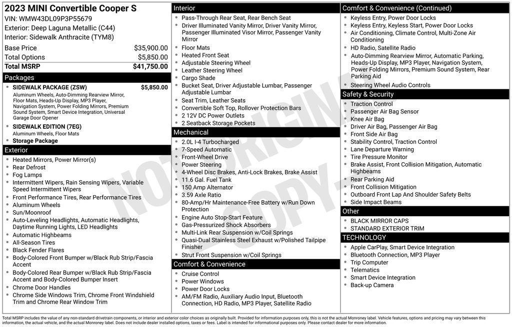 used 2023 MINI Convertible car, priced at $32,495