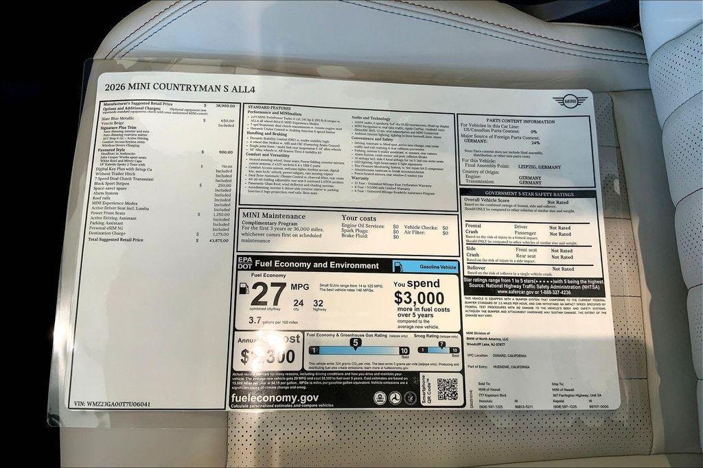 new 2026 MINI Countryman car, priced at $43,875