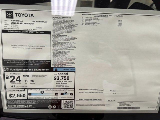 new 2025 Toyota GR Corolla car, priced at $48,457
