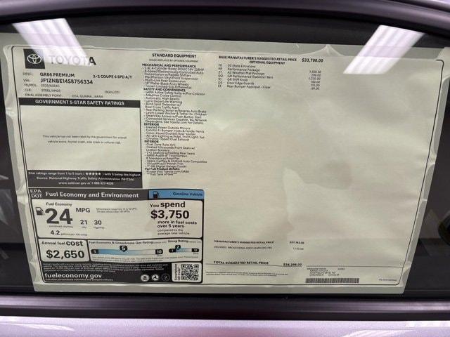 new 2025 Toyota GR86 car, priced at $38,298