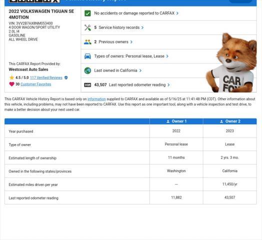 used 2022 Volkswagen Tiguan car, priced at $22,136
