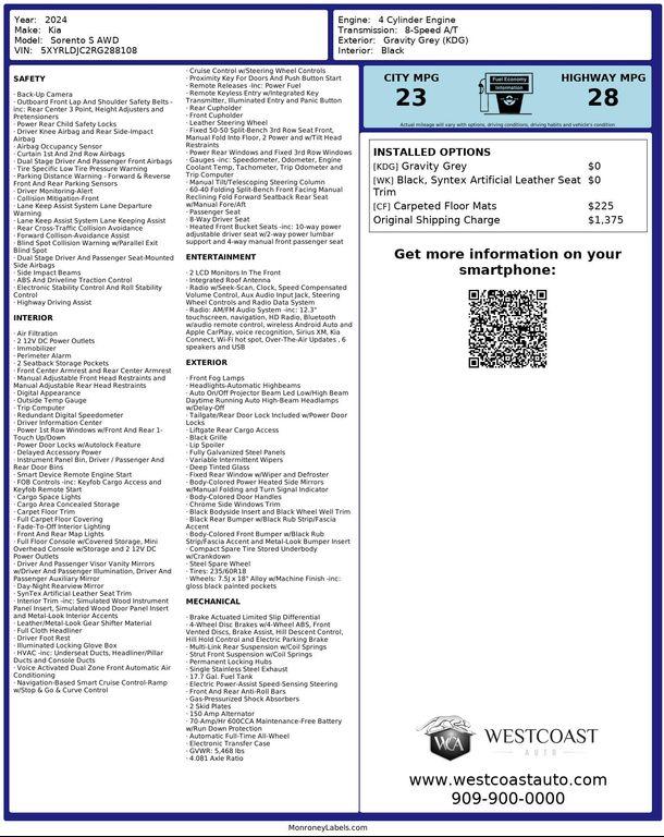 used 2024 Kia Sorento car, priced at $26,857