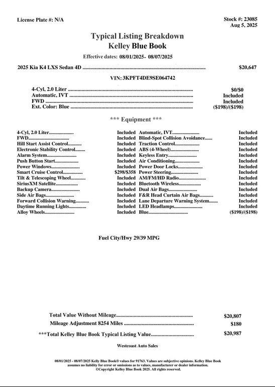 used 2025 Kia K4 car, priced at $20,303