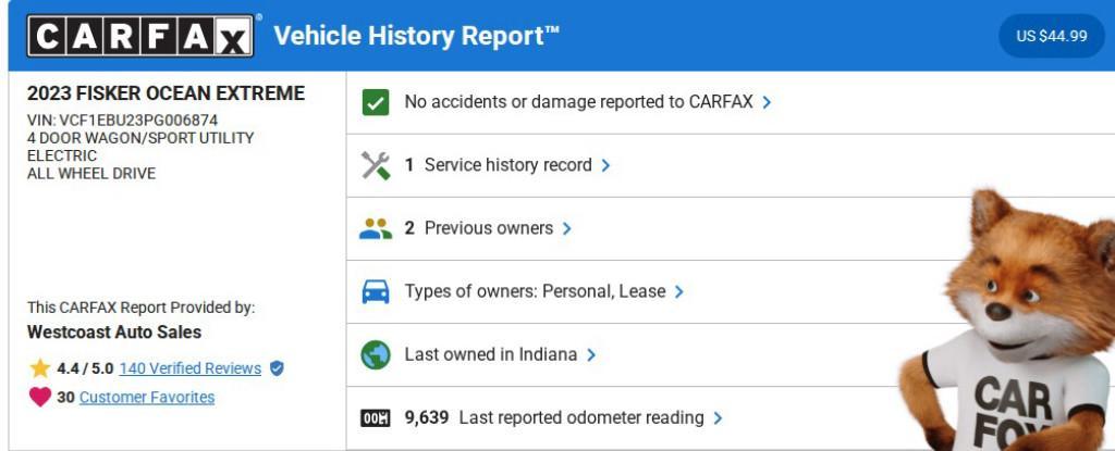 used 2023 Fisker Ocean car, priced at $21,805