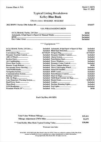 used 2022 BMW 530e car, priced at $35,513