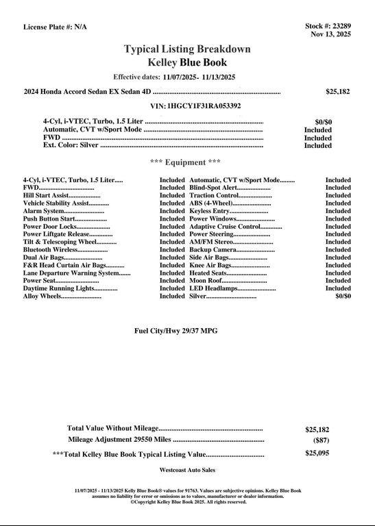 used 2024 Honda Accord car, priced at $23,280