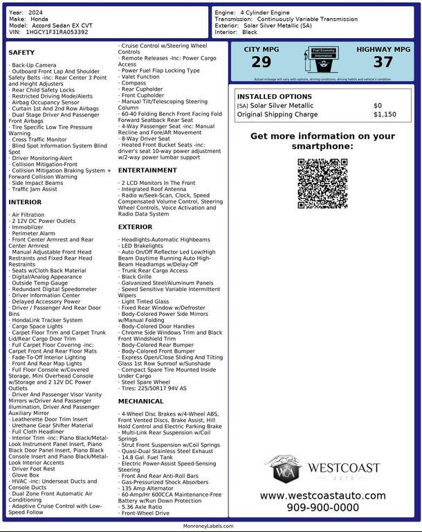 used 2024 Honda Accord car, priced at $23,280