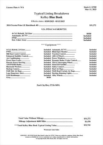 used 2024 Toyota Prius car, priced at $27,216