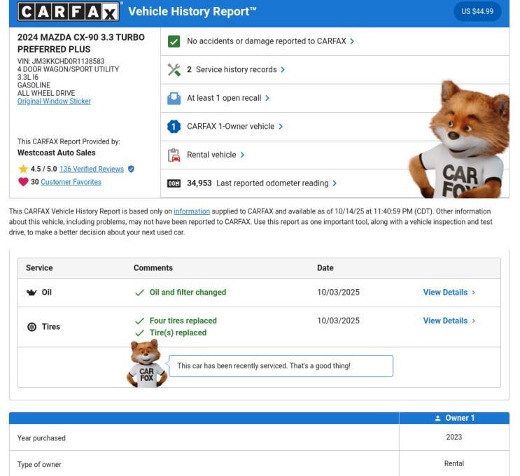 used 2024 Mazda CX-90 car, priced at $26,331