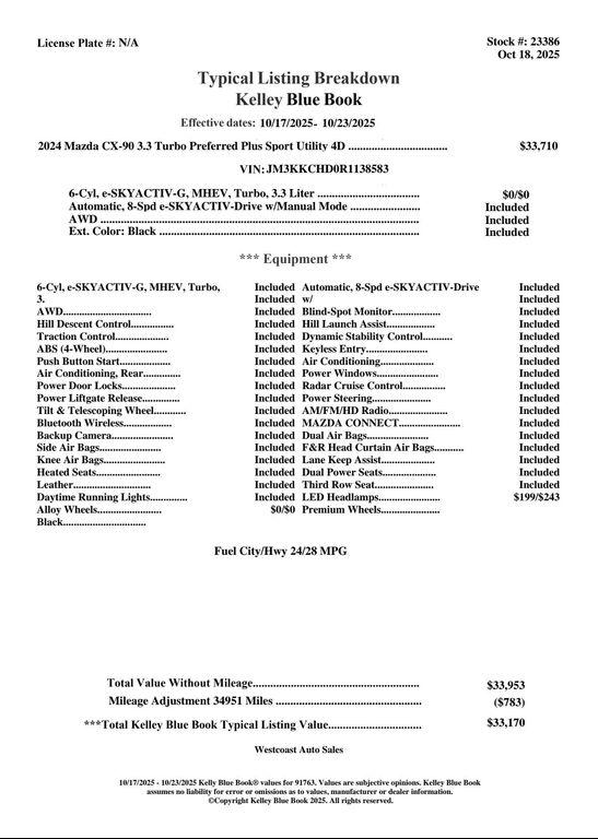 used 2024 Mazda CX-90 car, priced at $26,331