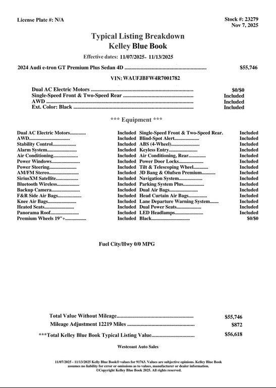 used 2024 Audi e-tron GT car, priced at $59,138