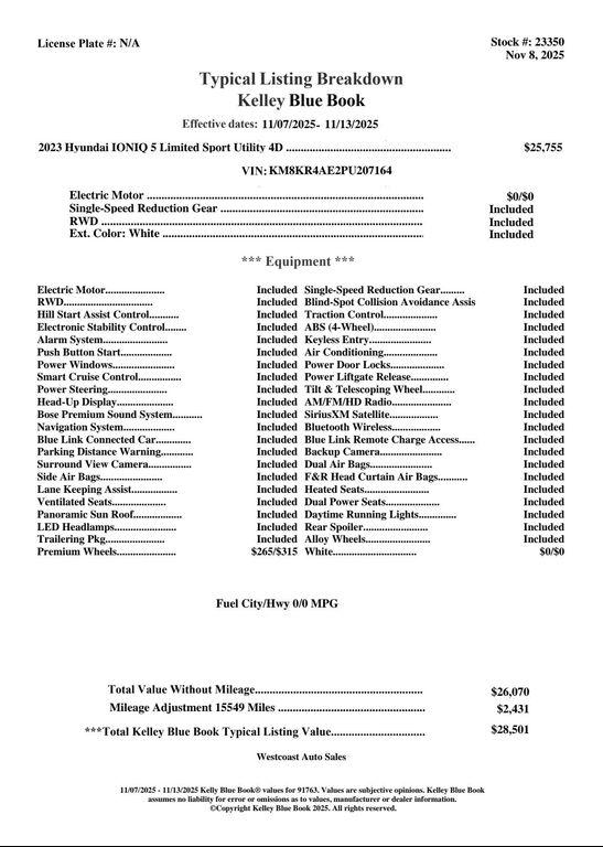 used 2023 Hyundai IONIQ 5 car, priced at $27,360