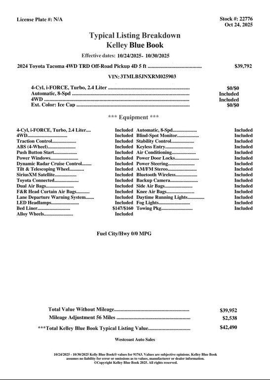 used 2024 Toyota Tacoma car, priced at $41,638