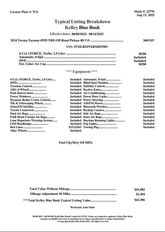 used 2024 Toyota Tacoma car, priced at $40,631