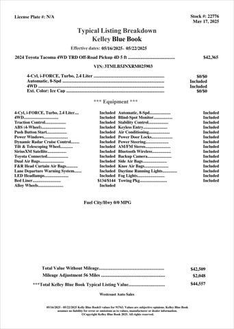 used 2024 Toyota Tacoma car, priced at $42,513
