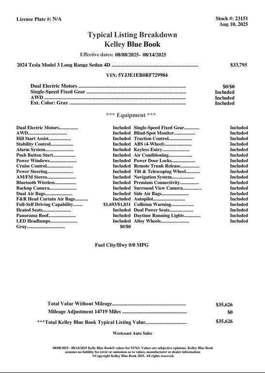 used 2024 Tesla Model 3 car, priced at $33,402