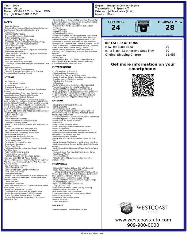 used 2024 Mazda CX-90 car, priced at $25,231