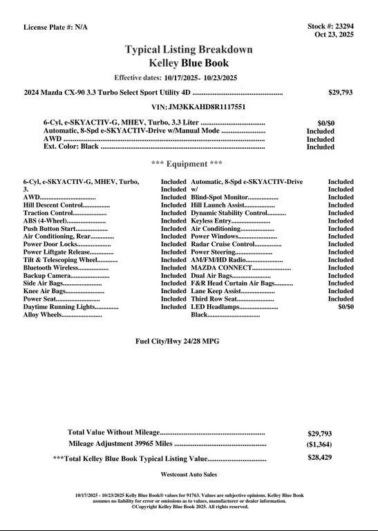 used 2024 Mazda CX-90 car, priced at $25,231