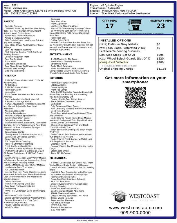 used 2021 Volkswagen Atlas Cross Sport car, priced at $23,033