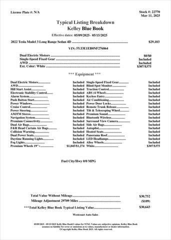used 2022 Tesla Model 3 car, priced at $25,125