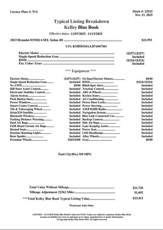 used 2023 Hyundai IONIQ 6 car, priced at $23,482