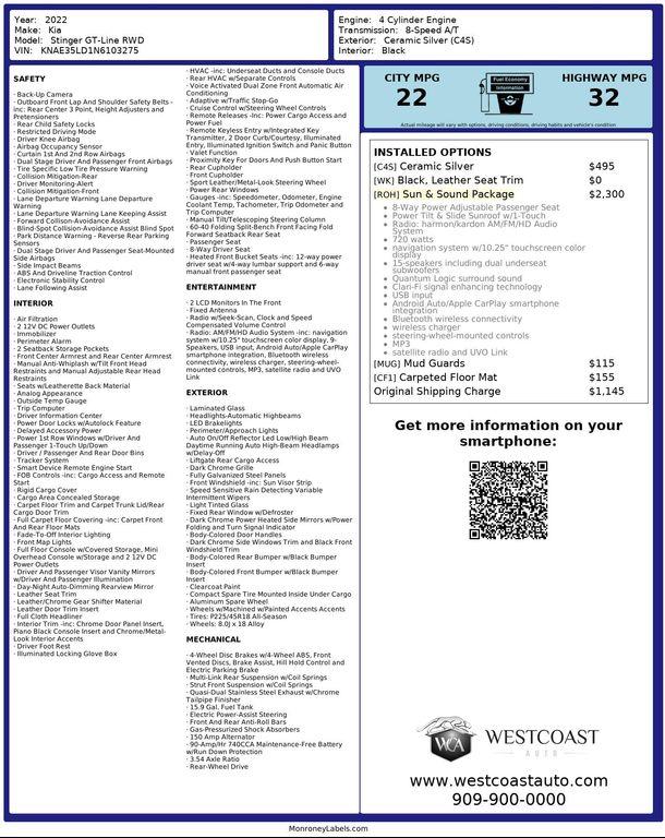 used 2022 Kia Stinger car, priced at $23,087