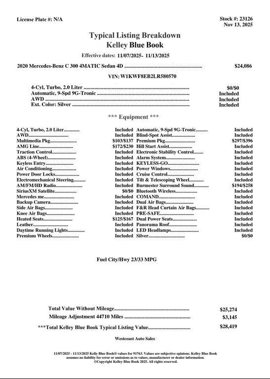 used 2020 Mercedes-Benz C-Class car, priced at $22,475