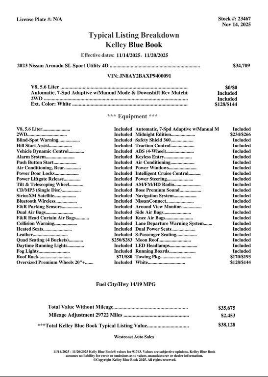 used 2023 Nissan Armada car, priced at $34,971