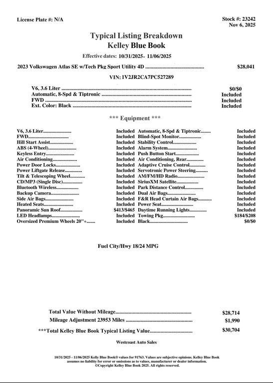 used 2023 Volkswagen Atlas car, priced at $27,453