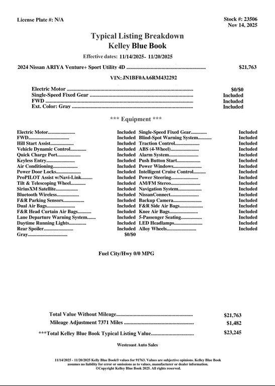 used 2024 Nissan ARIYA car, priced at $20,996