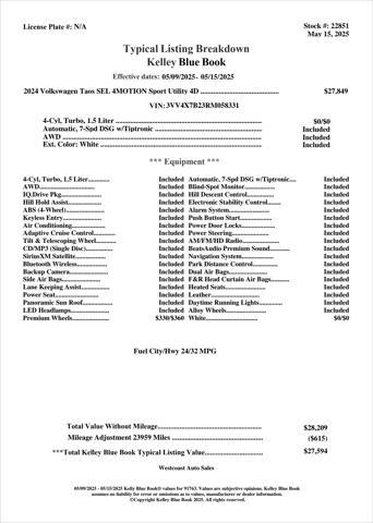 used 2024 Volkswagen Taos car, priced at $25,454