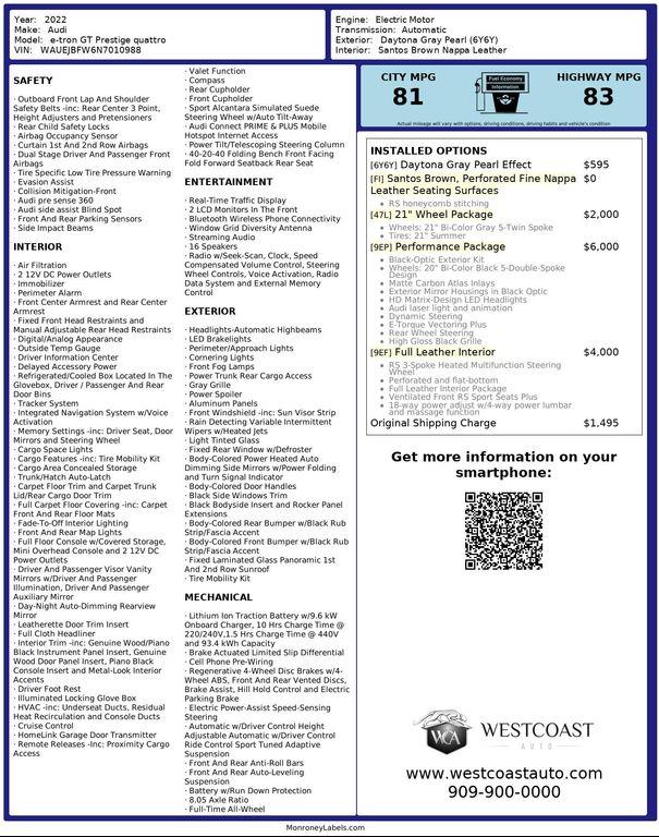 used 2022 Audi e-tron GT car, priced at $41,923