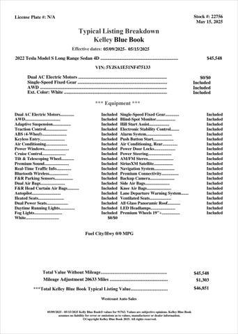 used 2022 Tesla Model S car, priced at $41,513