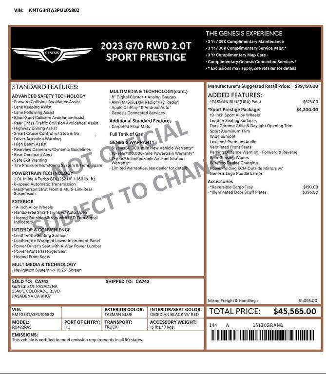 used 2023 Genesis G70 car, priced at $27,109