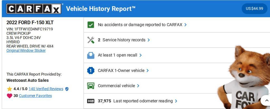 used 2022 Ford F-150 car, priced at $36,115