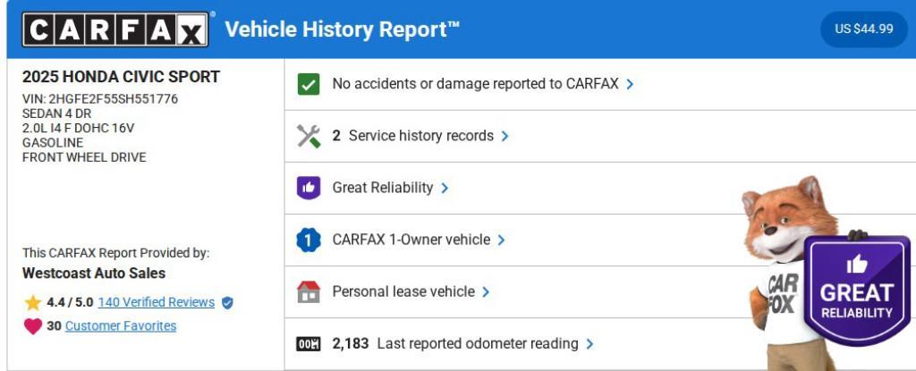 used 2025 Honda Civic car, priced at $24,022