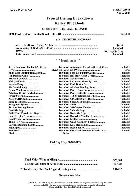 used 2021 Ford Explorer car, priced at $19,671