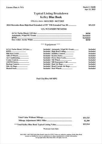 used 2024 Mercedes-Benz Sprinter 2500 car, priced at $52,488