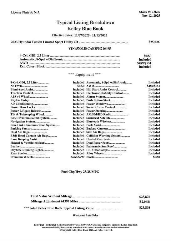 used 2023 Hyundai Tucson car, priced at $19,768