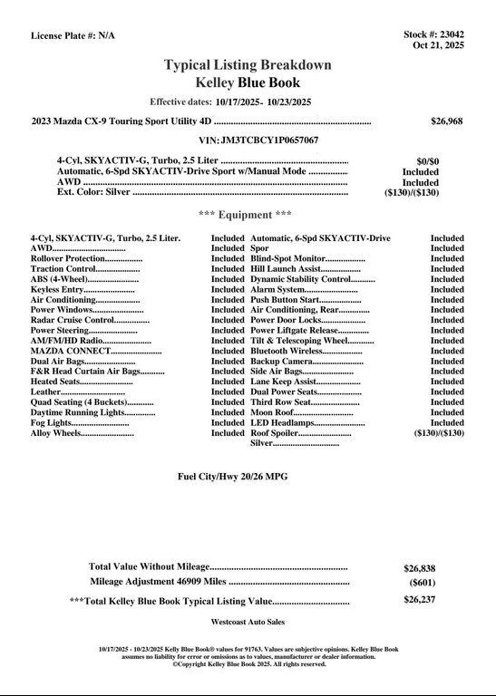 used 2023 Mazda CX-9 car, priced at $24,638